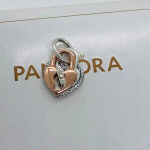 ✨🔥 Pandora you have me forever charm Two-Tone Double Heart Dangle Charm